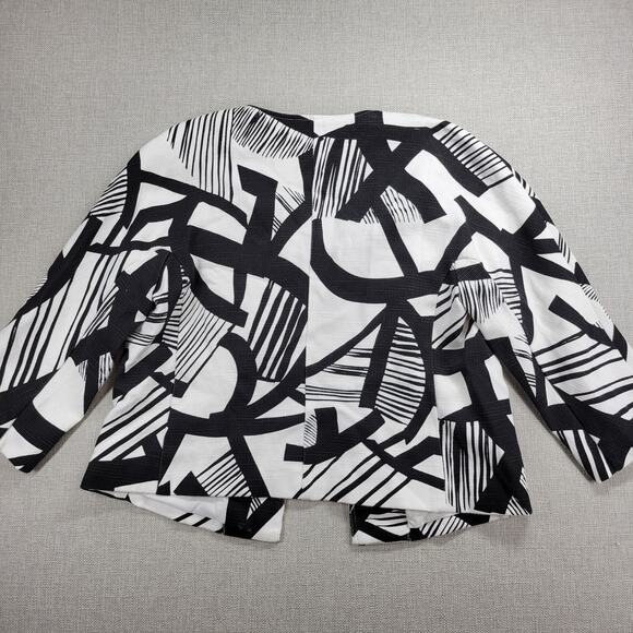 Chico's Womens Jacket Size 1 Black White Bi-Color Geometric Open Front Career - Picture 5 of 14